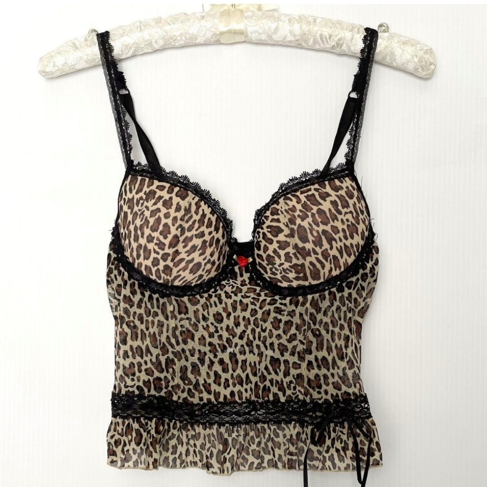 90s, Y2k sexy crop Rampage leopard print lingerie top